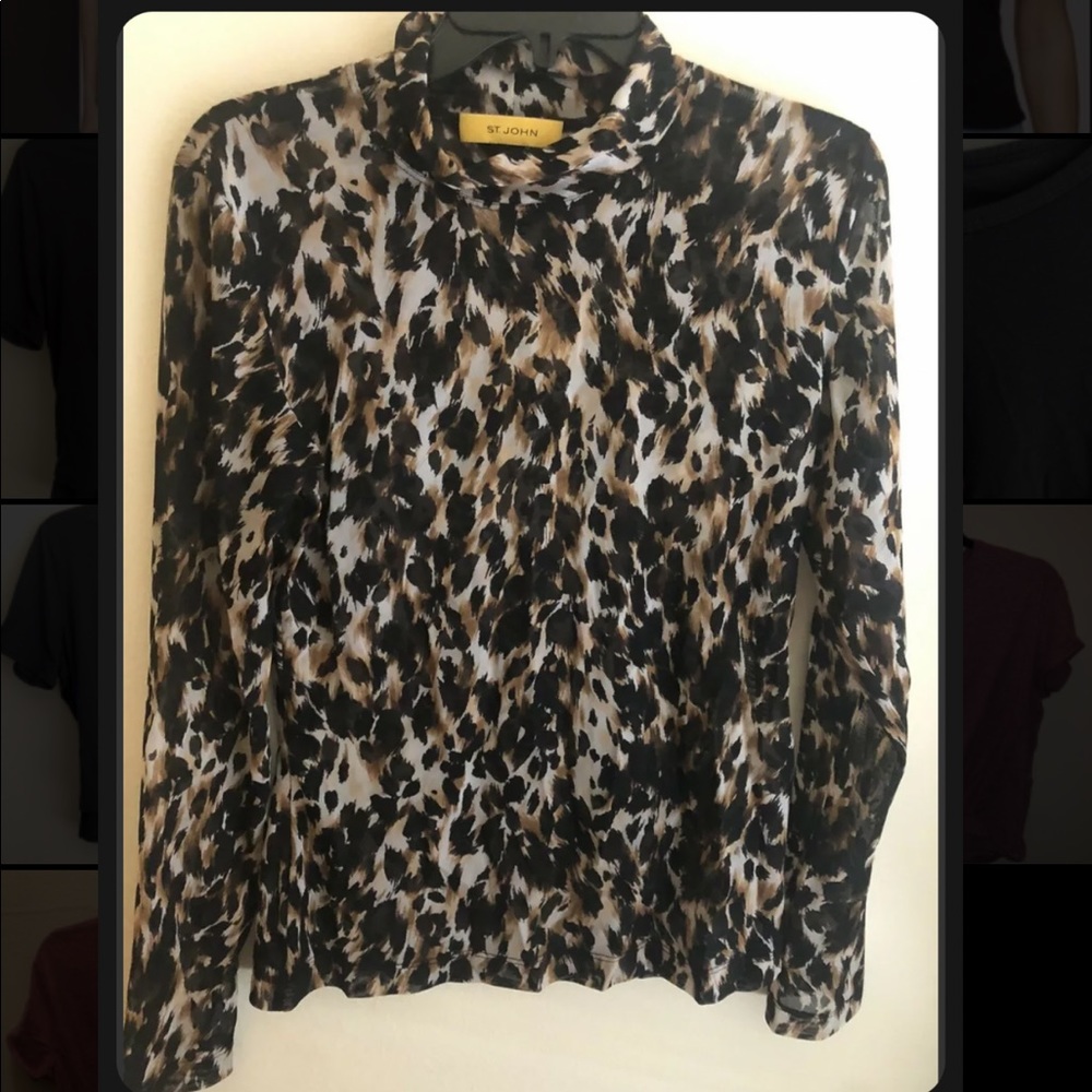 St. John sheer Leopard Print Long Sleeve Top, Sz M, Great Condition, Designer